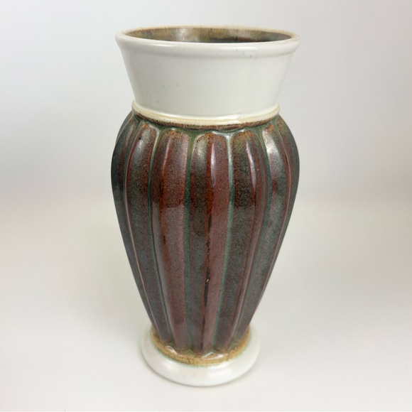 MCM Drip Glaze Off White Brown an Green Pottery Vase Like New - Picture 11 of 12